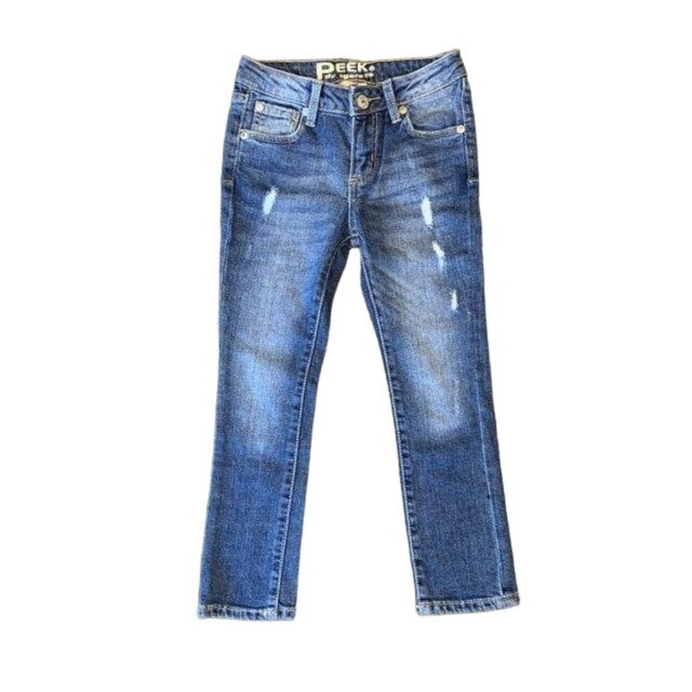 PEEK Distressed Blue Denim Jeans Girls XS 4-5 4T 5T NEW Taylor Dungarees NWT